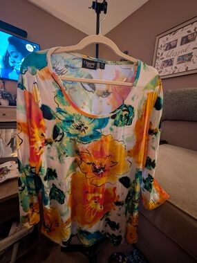 Onque Casual Floral Multicolor & Orange Tunic XL Like New